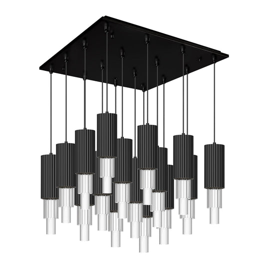 Bordeaux 20-in Matte Black/Clear Ribbed Glass 16-Light Multi Pendant by Alora Lighting | MP502204MBCR-16 | Alora Lighting