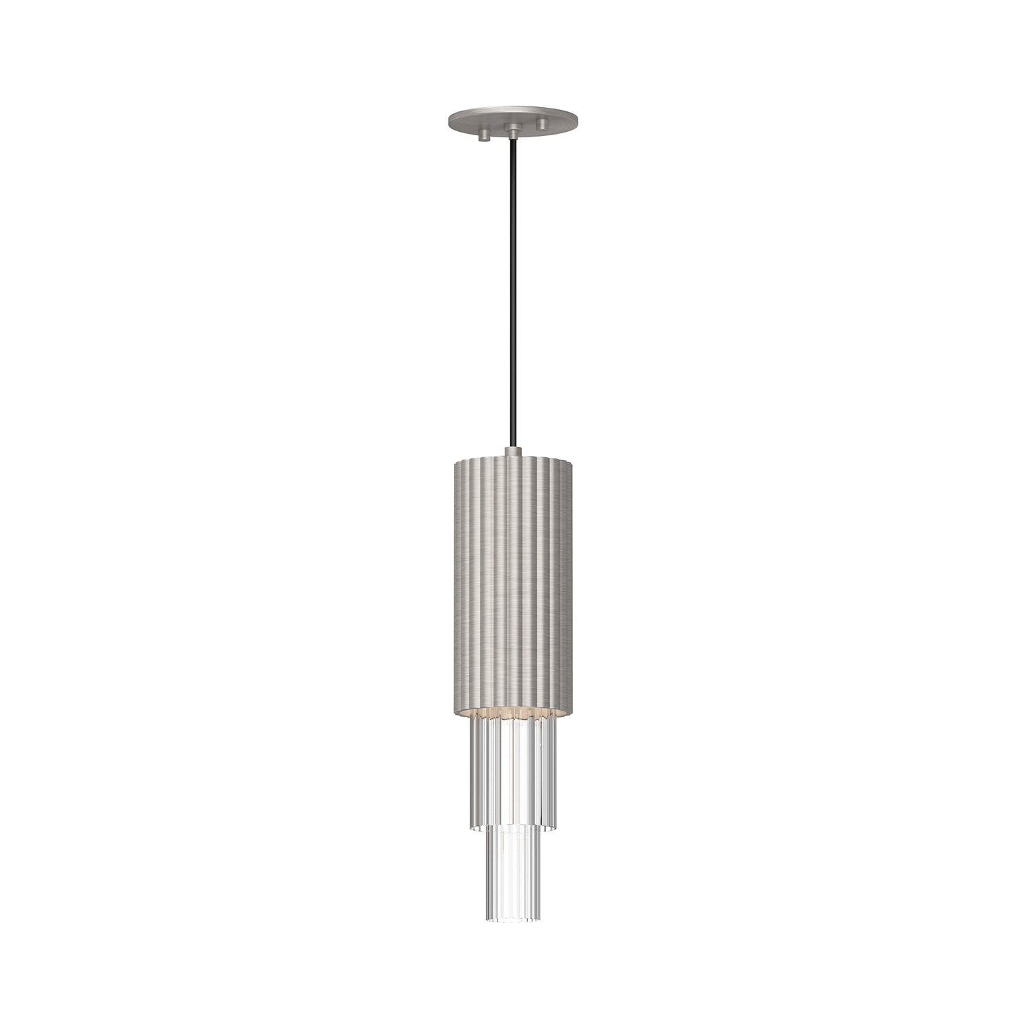 Bordeaux 4-in Brushed Nickel/Clear Ribbed Glass LED Pendant by Alora Lighting | PD502204BNCR | Alora Lighting
