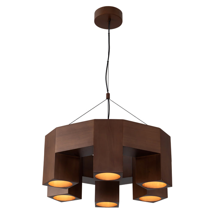 Bosco 25-in Solid Wood Dimmable LED Chandelier with Dark Walnut Finish