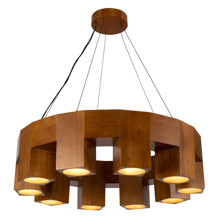 Bosco 35-in Solid Wood Dimmable LED Chandelier with Natural Oak Finish