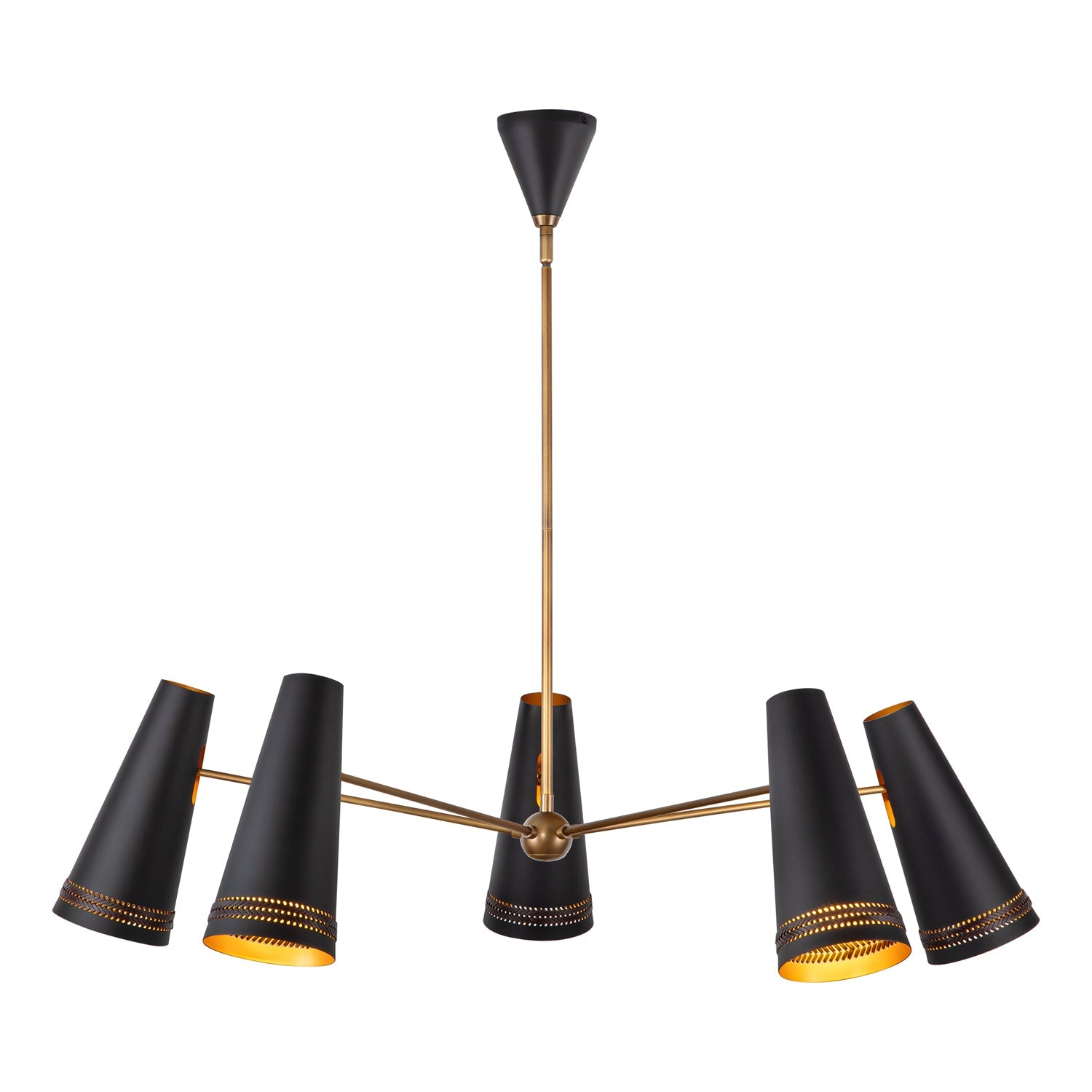 Brickell 45-in Matte Black/Hazelnut Leather 5 Lights Chandelier by Alora Lighting | CH342545MBHL | Alora Lighting