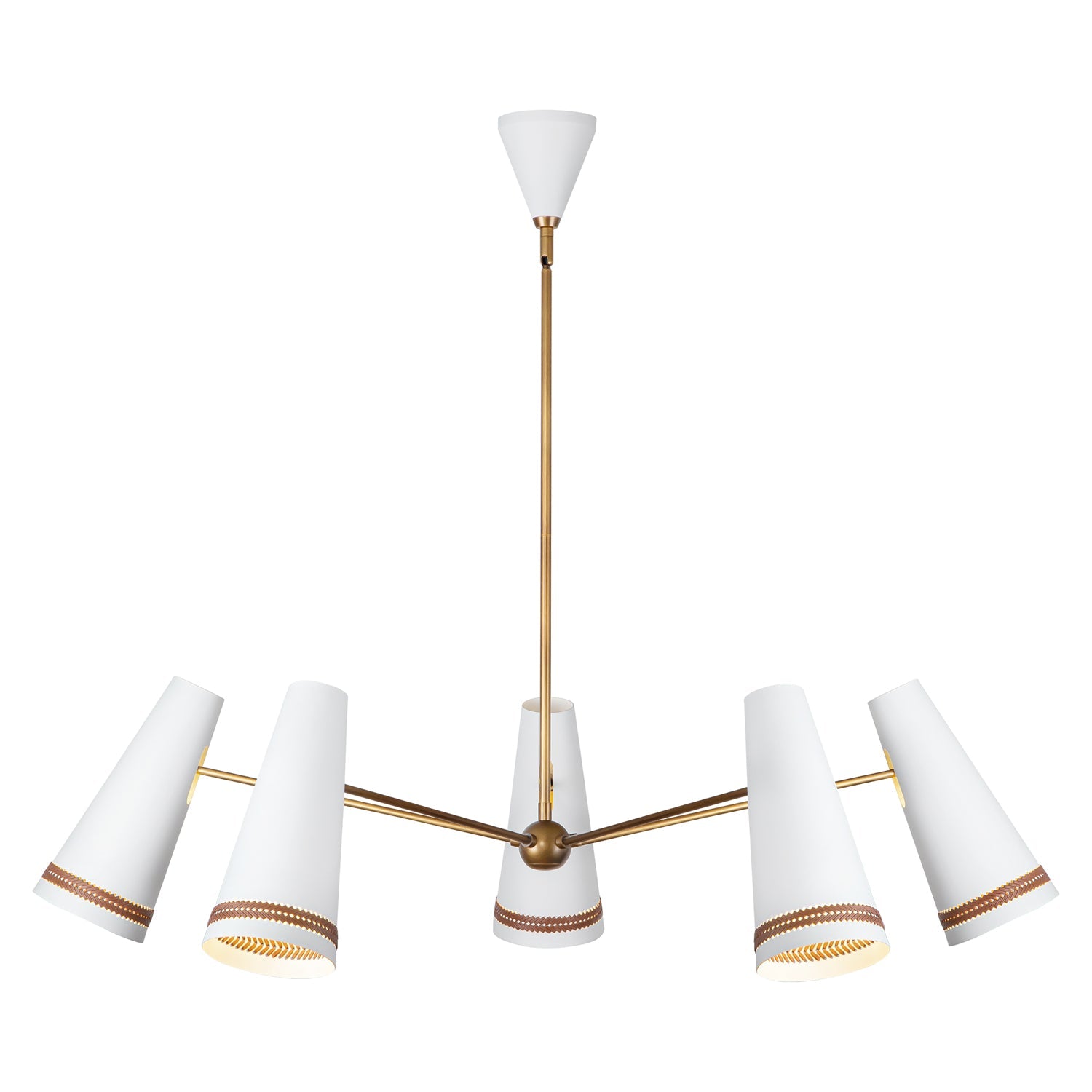 Brickell 45-in Matte White/Hazelnut Leather 5 Lights Chandelier by Alora Lighting | CH342545MWHL | Alora Lighting