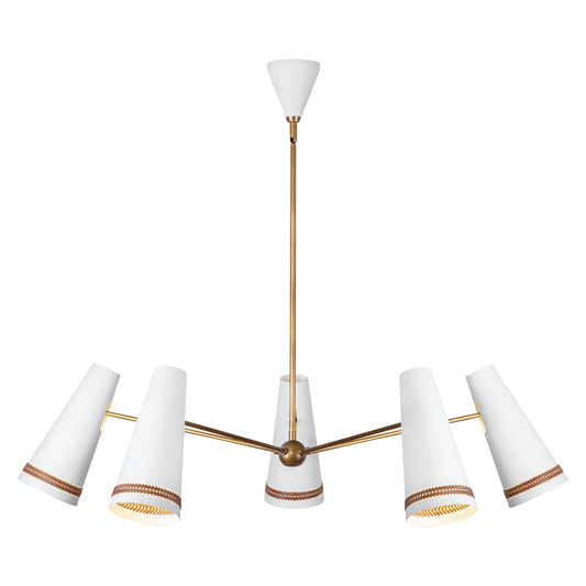 Brickell 45-in Matte White/Hazelnut Leather 5 Lights Chandelier by Alora Lighting | CH342545MWHL | Alora Lighting