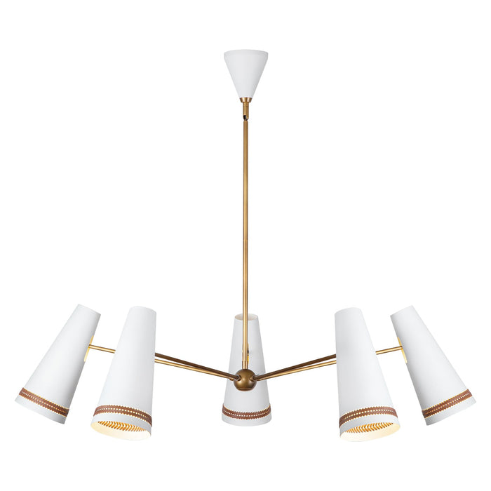 Brickell 45-in Matte White/Hazelnut Leather 5 Lights Chandelier by Alora Lighting | CH342545MWHL | Alora Lighting