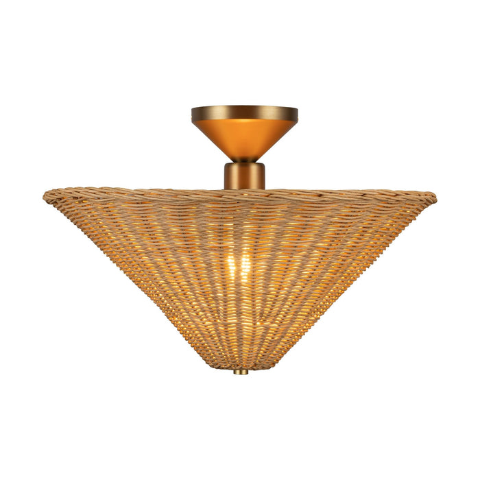 Bridgette 16-in Brushed Gold/Rattan Socket Semi-Flush Mount by Alora Lighting | SF497016BGRA | Alora Lighting