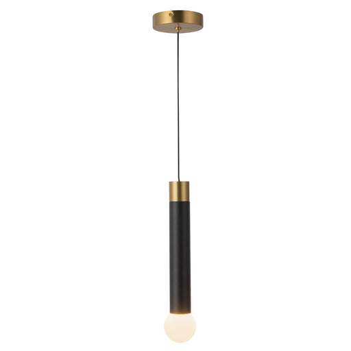 Calla 16-in Brushed Gold Dimmable LED Pendant with Black Vegan Leather