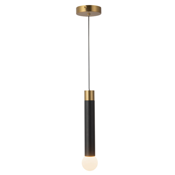 Calla 16-in Brushed Gold Dimmable LED Pendant with Black Vegan Leather