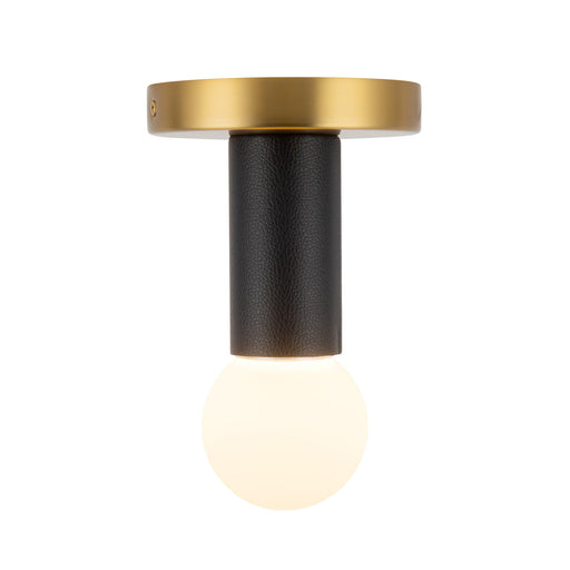 Calla 5-in Brushed Gold Dimmable LED Flush Mount with Black Vegan Leather
