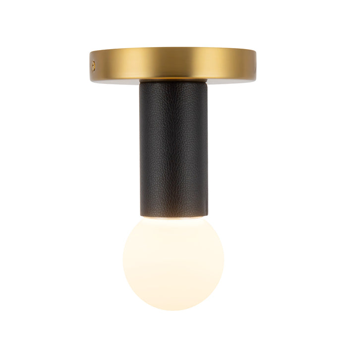 Calla 5-in Brushed Gold Dimmable LED Flush Mount with Black Vegan Leather