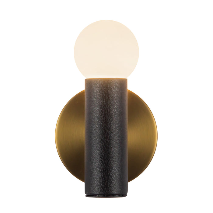 Calla 8-in Brushed Gold Dimmable LED Wall Sconce with Black Vegan Leather