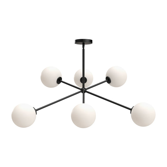 Cassia 40-in Matte Black/Opal Matte Glass 6 Lights Chandelier by Alora Lighting | CH549640MBOP | Alora Lighting