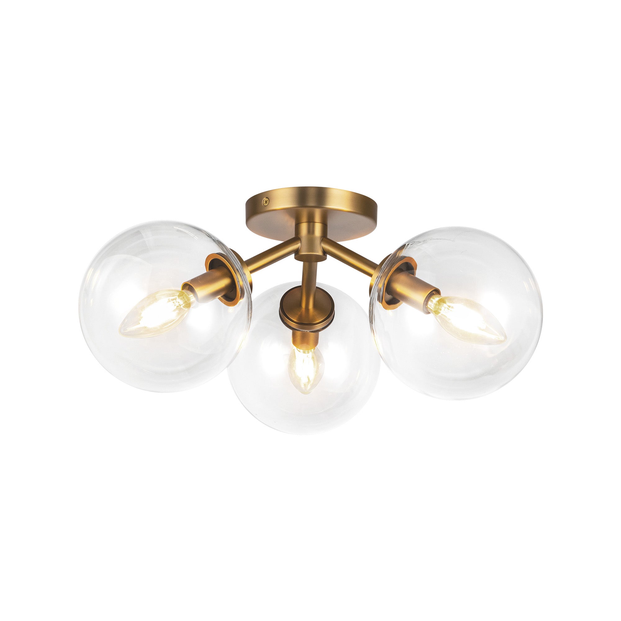Cassia 15-in Aged Brass/Clear Glass 3 Lights Semi-Flush by Alora Lighting | SF549315AGCL | Alora Lighting