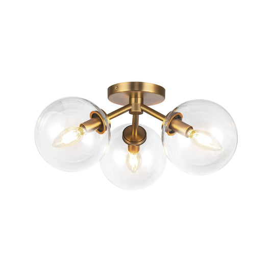 Cassia 15-in Aged Brass/Clear Glass 3 Lights Semi-Flush by Alora Lighting | SF549315AGCL | Alora Lighting