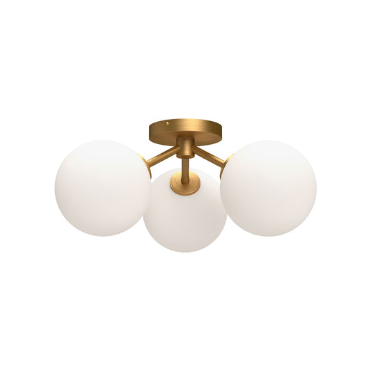 Cassia 17-in Aged Gold/Opal Matte Glass 3 Lights Semi Flush Mount by Alora Lighting | SF549315AGOP | Alora Lighting