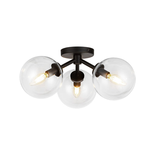 Cassia 15-in Matte Black/Clear Glass 3 Lights Semi-Flush by Alora Lighting | SF549315MBCL | Alora Lighting