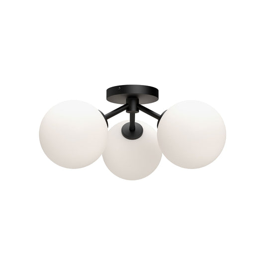 Cassia 17-in Matte Black/Opal Matte Glass 3 Lights Semi Flush Mount by Alora Lighting | SF549315MBOP | Alora Lighting