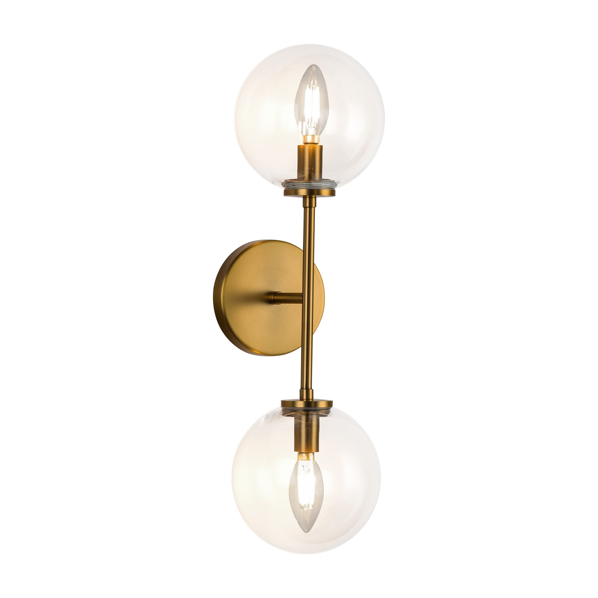 Cassia 20-in Aged Brass/Clear Glass 2 Lights Wall Vanity by Alora Lighting | WV549220AGCL | Alora Lighting