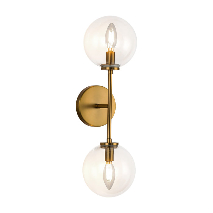Cassia 20-in Aged Brass/Clear Glass 2 Lights Wall Vanity by Alora Lighting | WV549220AGCL | Alora Lighting