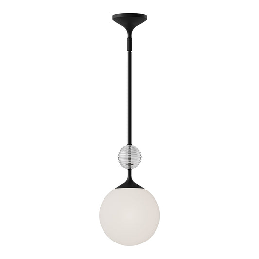Celia 8-in Matte Black/Opal Glass 1 Light Pendant by Alora Lighting | PD415308MBOP | Alora Lighting