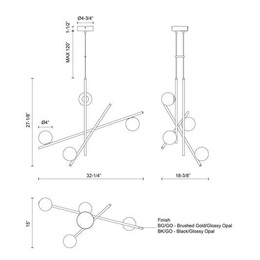 Amara LED Chandelier in Brushed Gold/Glossy Opal Glass Finish | Kuzco Lighting