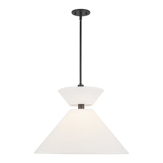Chapelle 22-in Matte Black/White Linen 1 Light Pendant by Alora Lighting | PD543022MBWL | Alora Lighting