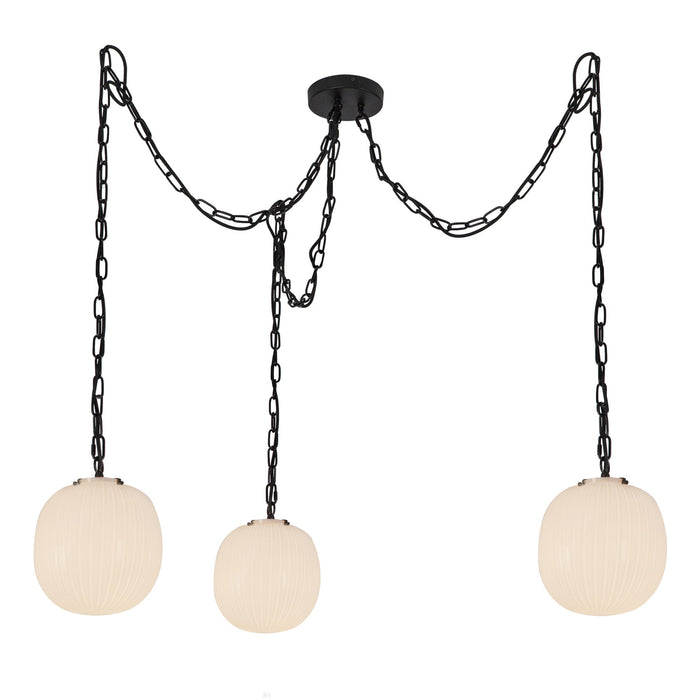 Cherise Matte Black/Glossy Ribbed Opal Glass Socket 12-in Multi Pendant by Alora Lighting | MP579712MBGR | Alora Lighting