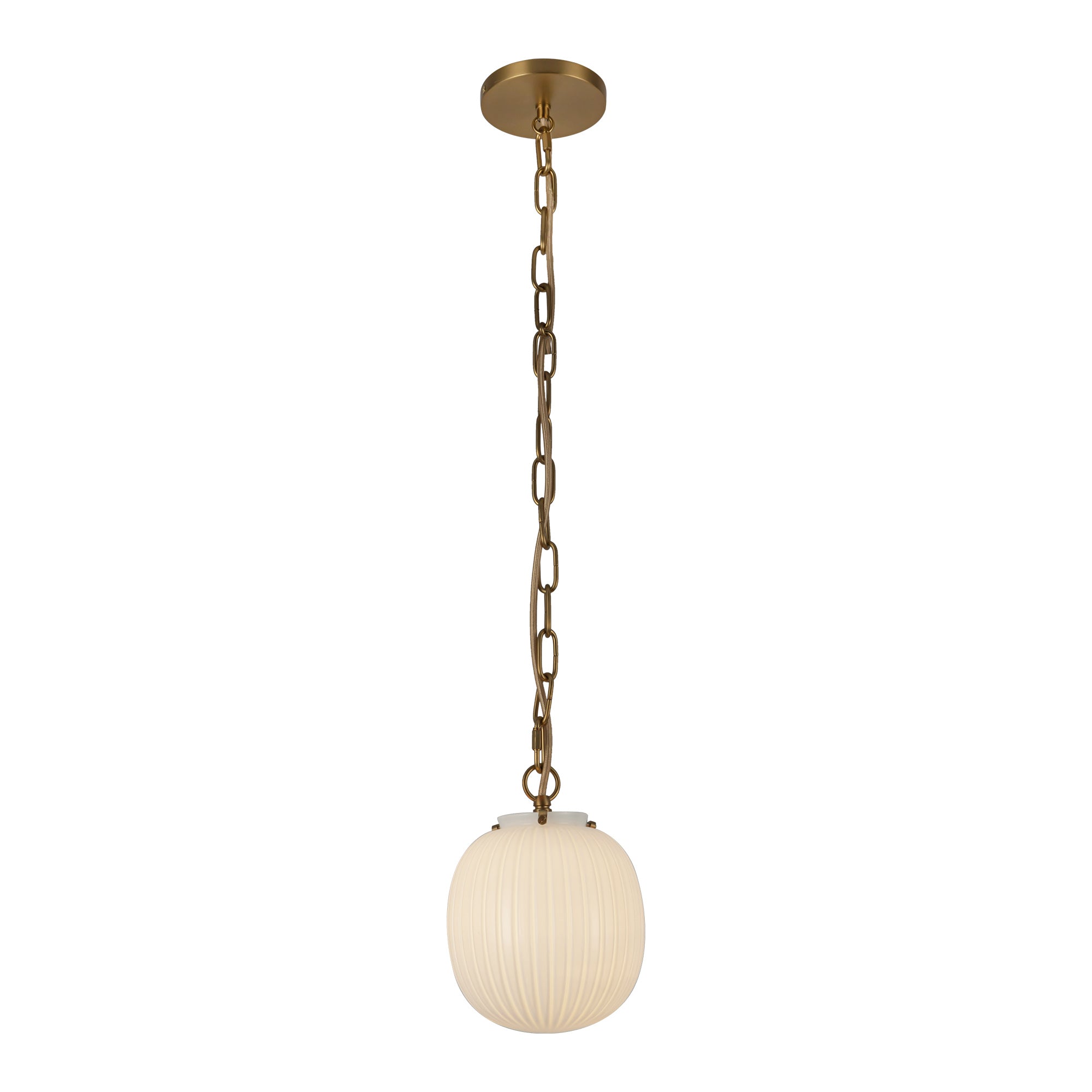 Cherise 7-in Brushed Gold/Glossy Ribbed Opal Glass Socket Pendant by Alora Lighting | PD579107BGGR | Alora Lighting
