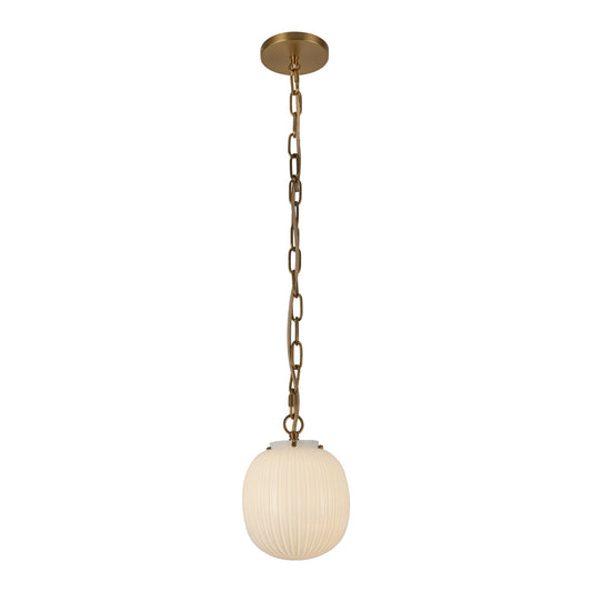 Cherise 7-in Brushed Gold/Glossy Ribbed Opal Glass Socket Pendant by Alora Lighting | PD579107BGGR | Alora Lighting