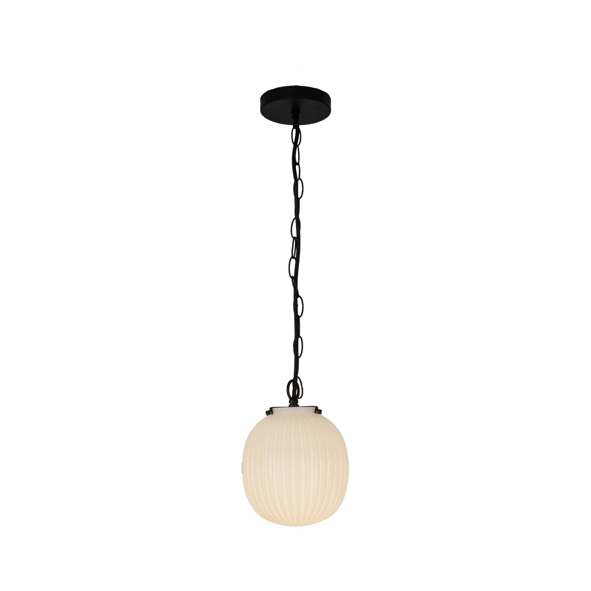 Cherise 7-in Matte Black/Glossy Ribbed Opal Glass Socket Pendant by Alora Lighting | PD579107MBGR | Alora Lighting
