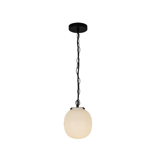 Cherise 7-in Matte Black/Glossy Ribbed Opal Glass Socket Pendant by Alora Lighting | PD579107MBGR | Alora Lighting
