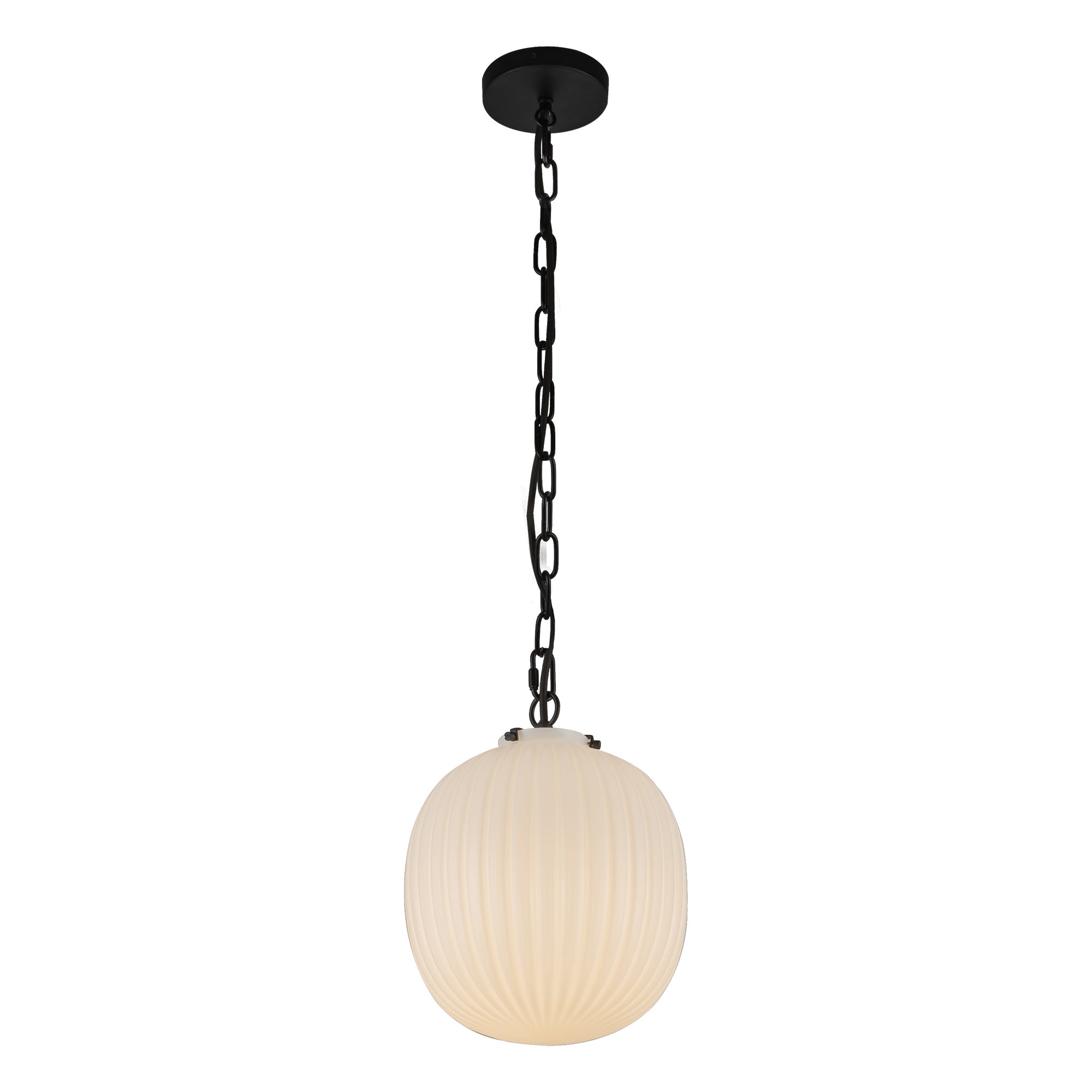 Cherise 12-in Matte Black/Glossy Ribbed Opal Glass Socket Pendant by Alora Lighting | PD579112MBGR | Alora Lighting