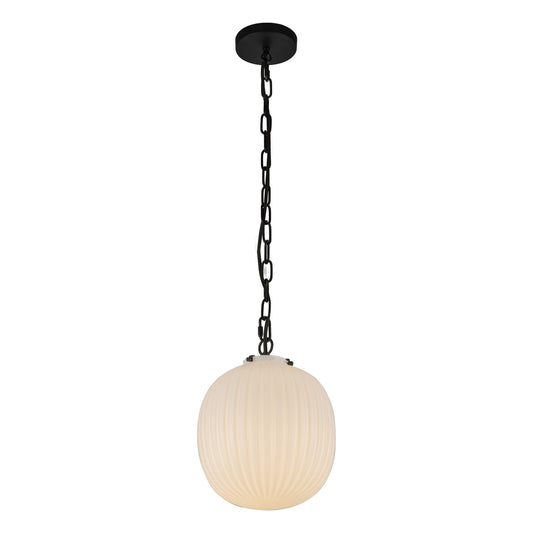 Cherise 12-in Matte Black/Glossy Ribbed Opal Glass Socket Pendant by Alora Lighting | PD579112MBGR | Alora Lighting