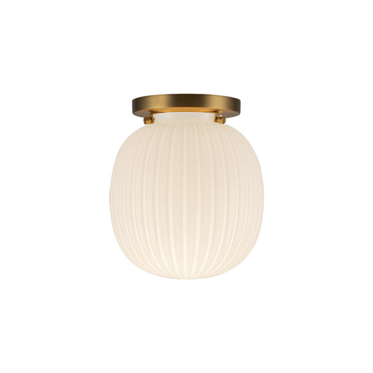 Cherise 7-in Brushed Gold/Glossy Ribbed Opal Glass Socket Semi-Flush Mount by Alora Lighting | SF579107BGGR | Alora Lighting