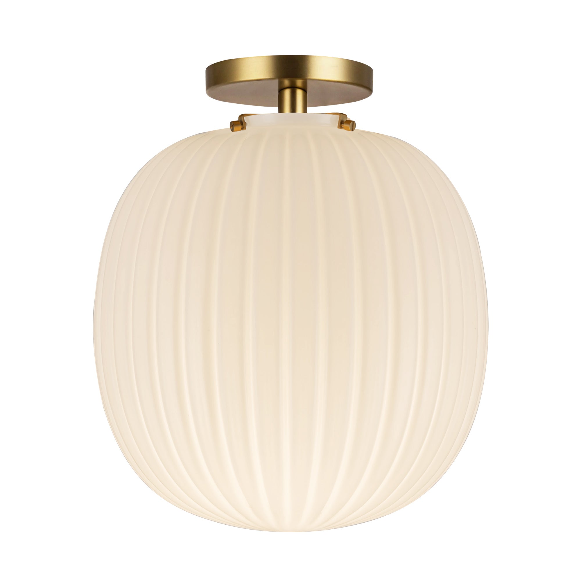 Cherise 12-in Brushed Gold/Glossy Ribbed Opal Glass Socket Semi-Flush Mount by Alora Lighting | SF579112BGGR | Alora Lighting