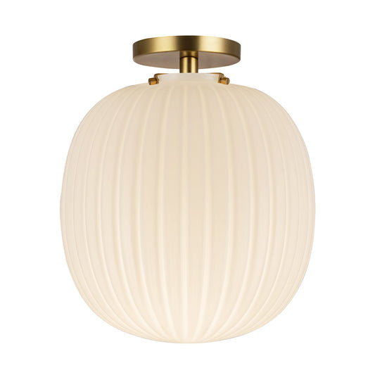 Cherise 12-in Brushed Gold/Glossy Ribbed Opal Glass Socket Semi-Flush Mount by Alora Lighting | SF579112BGGR | Alora Lighting