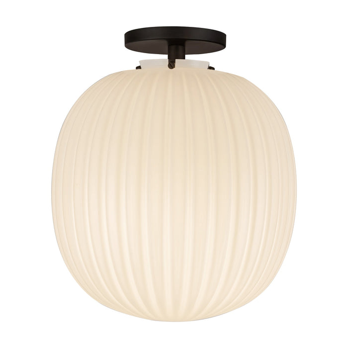 Cherise 12-in Matte Black/Glossy Ribbed Opal Glass Socket Semi-Flush Mount by Alora Lighting | SF579112MBGR | Alora Lighting