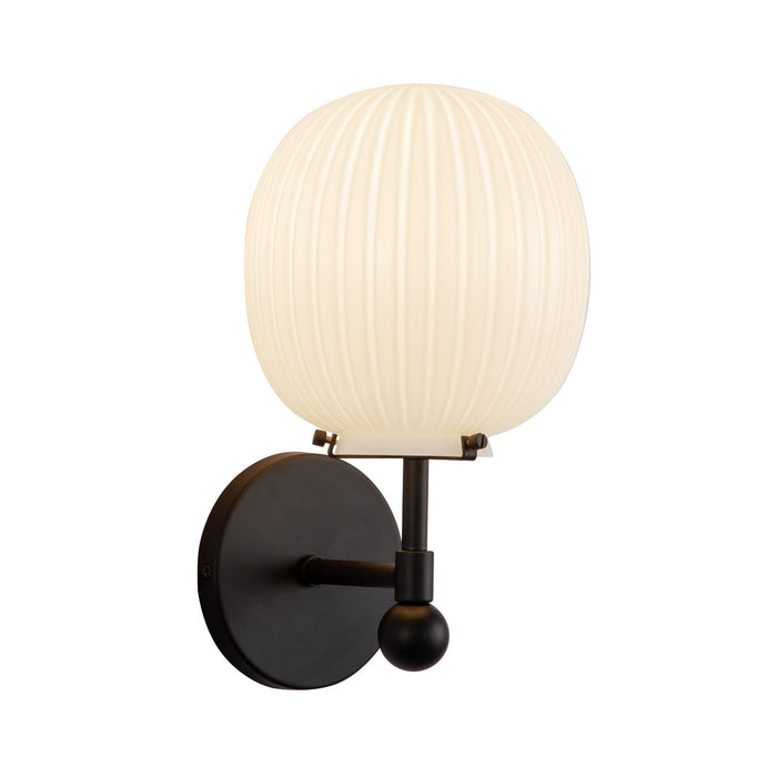 Cherise 7-in Matte Black/Glossy Ribbed Opal Glass Socket Wall/Vanity Light by Alora Lighting | WV579107MBGR | Alora Lighting