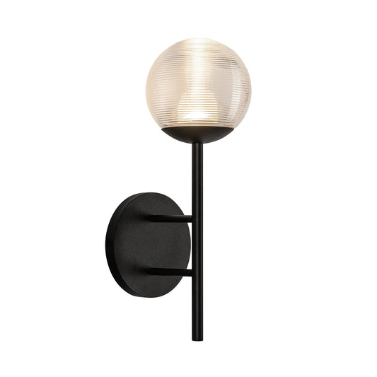 Claremont LED Exterior Wall Sconce in Black/Clear Ribbed Glass Finish | Kuzco Lighting