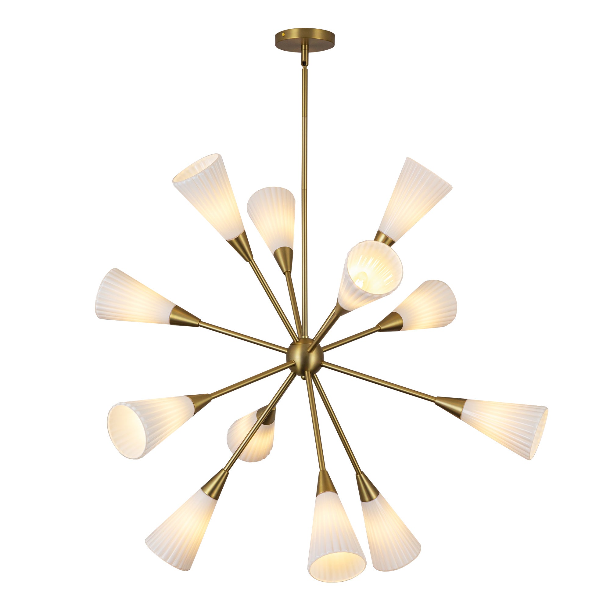 Cosmo 39-in Brushed Gold/Glossy Ribbed Opal Glass Socket Chandelier by Alora Lighting | CH462039BGGR | Alora Lighting