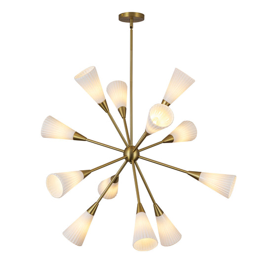 Cosmo 39-in Brushed Gold/Glossy Ribbed Opal Glass Socket Chandelier by Alora Lighting | CH462039BGGR | Alora Lighting