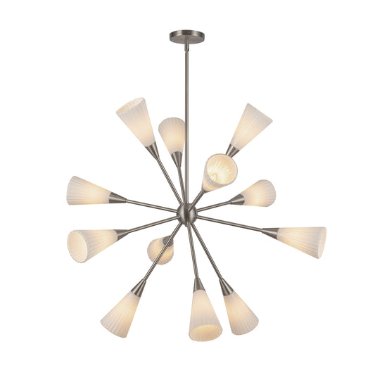 Cosmo 39-in Brushed Nickel/Glossy Ribbed Opal Glass Socket Chandelier by Alora Lighting | CH462039BNGR | Alora Lighting