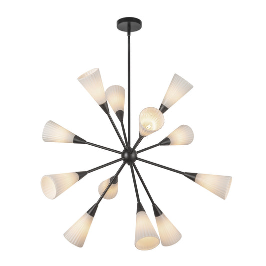 Cosmo 39-in Matte Black/Glossy Ribbed Opal Glass Socket Chandelier by Alora Lighting | CH462039MBGR | Alora Lighting