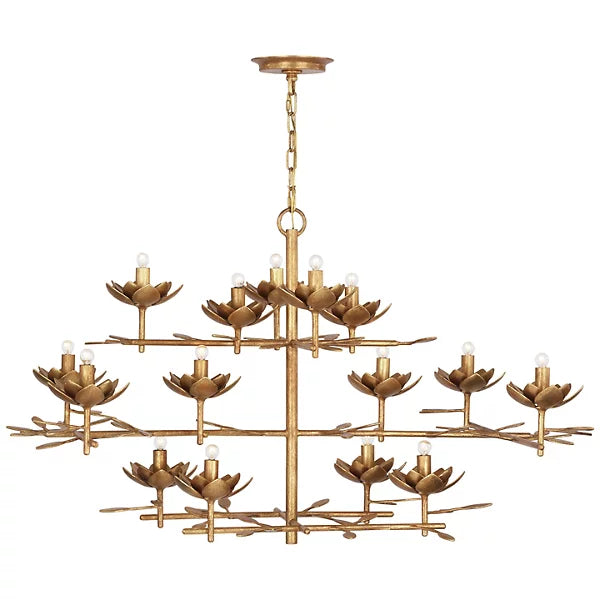 Clementine Low Wide Tiered Chandelier Gold Leaf