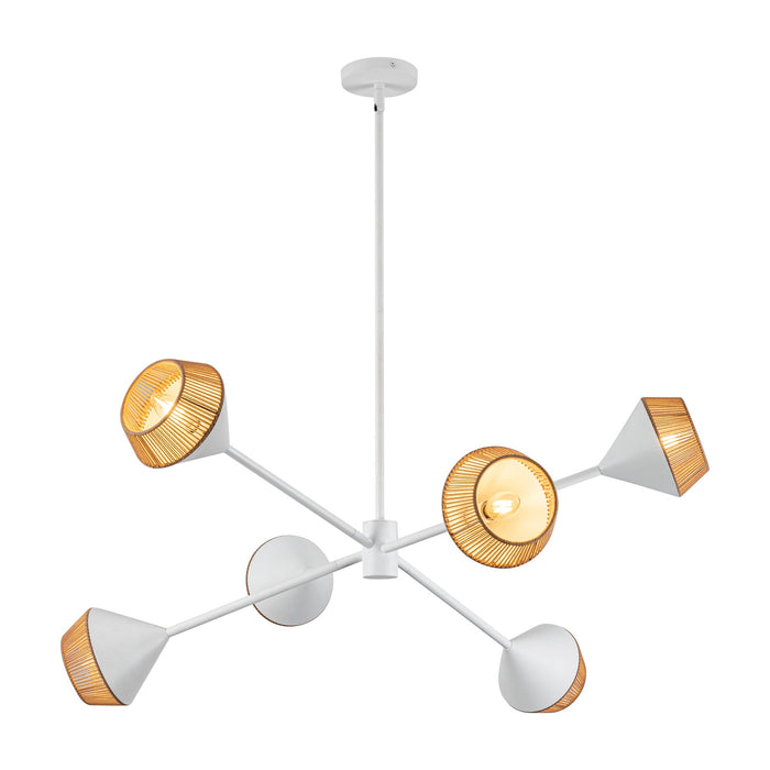 Daphne 38-in White/Brown Cotton Rope 6 Lights Chandelier by Alora Lighting | CH633638WHBR | Alora Lighting