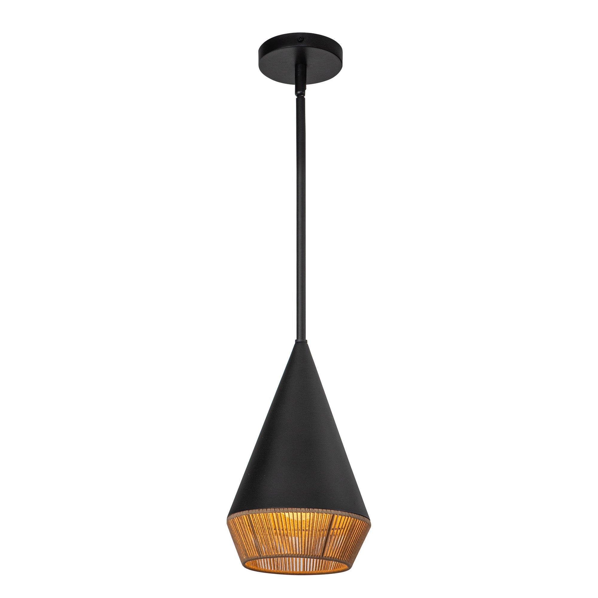 Daphne 7-in Matte Black/Brown Cotton Rope 1 Light Pendant by Alora Lighting | PD633107MBBR | Alora Lighting