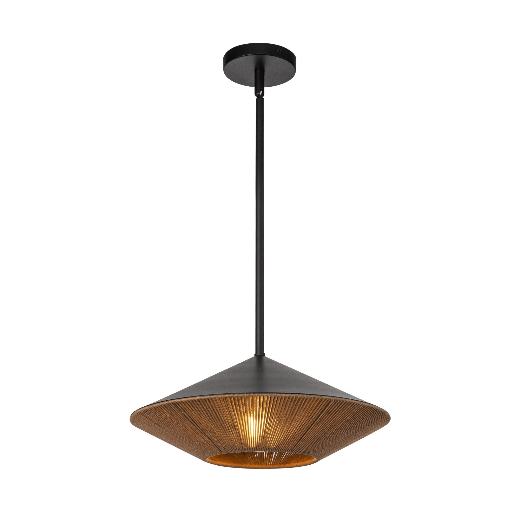 Daphne 15-in Matte Black/Brown Cotton Rope 1 Light Pendant by Alora Lighting | PD633215MBBR | Alora Lighting
