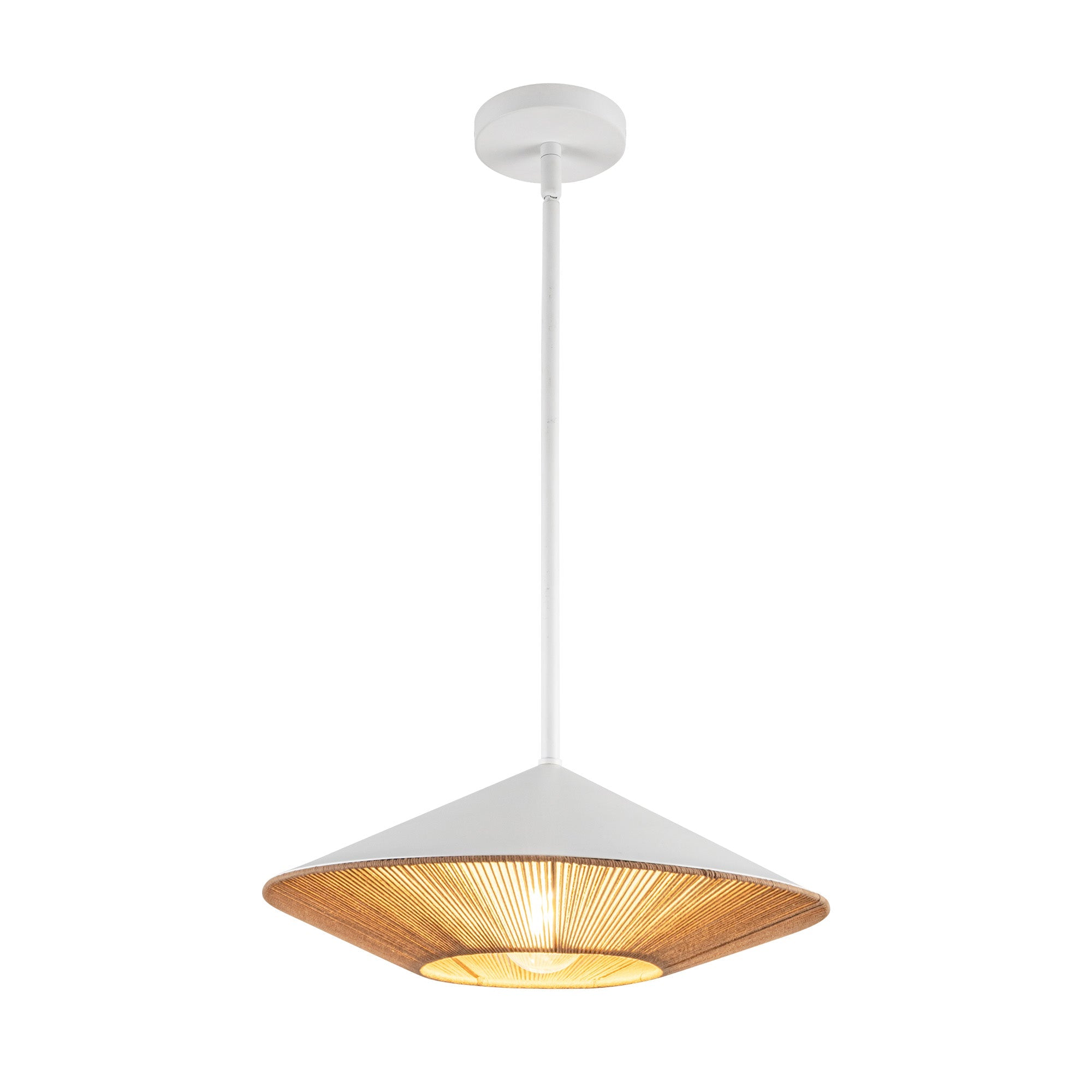 Daphne 15-in White/Brown Cotton Rope 1 Light Pendant by Alora Lighting | PD633215WHBR | Alora Lighting