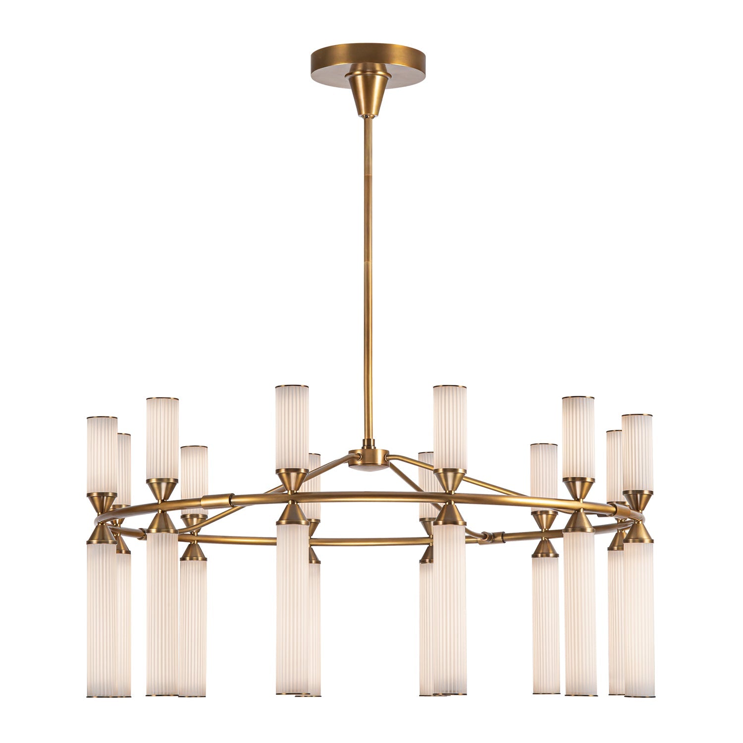 Edwin 38-in Vintage Brass/Frosted Ribbed Glass LED Chandelier by Alora Lighting | CH348038VBFR-UNV | Alora Lighting