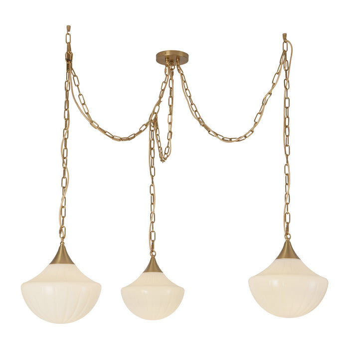 Farrah Brushed Gold/Glossy Ribbed Opal Glass Socket 12-in Multi Pendant by Alora Lighting | MP651312BGGR | Alora Lighting