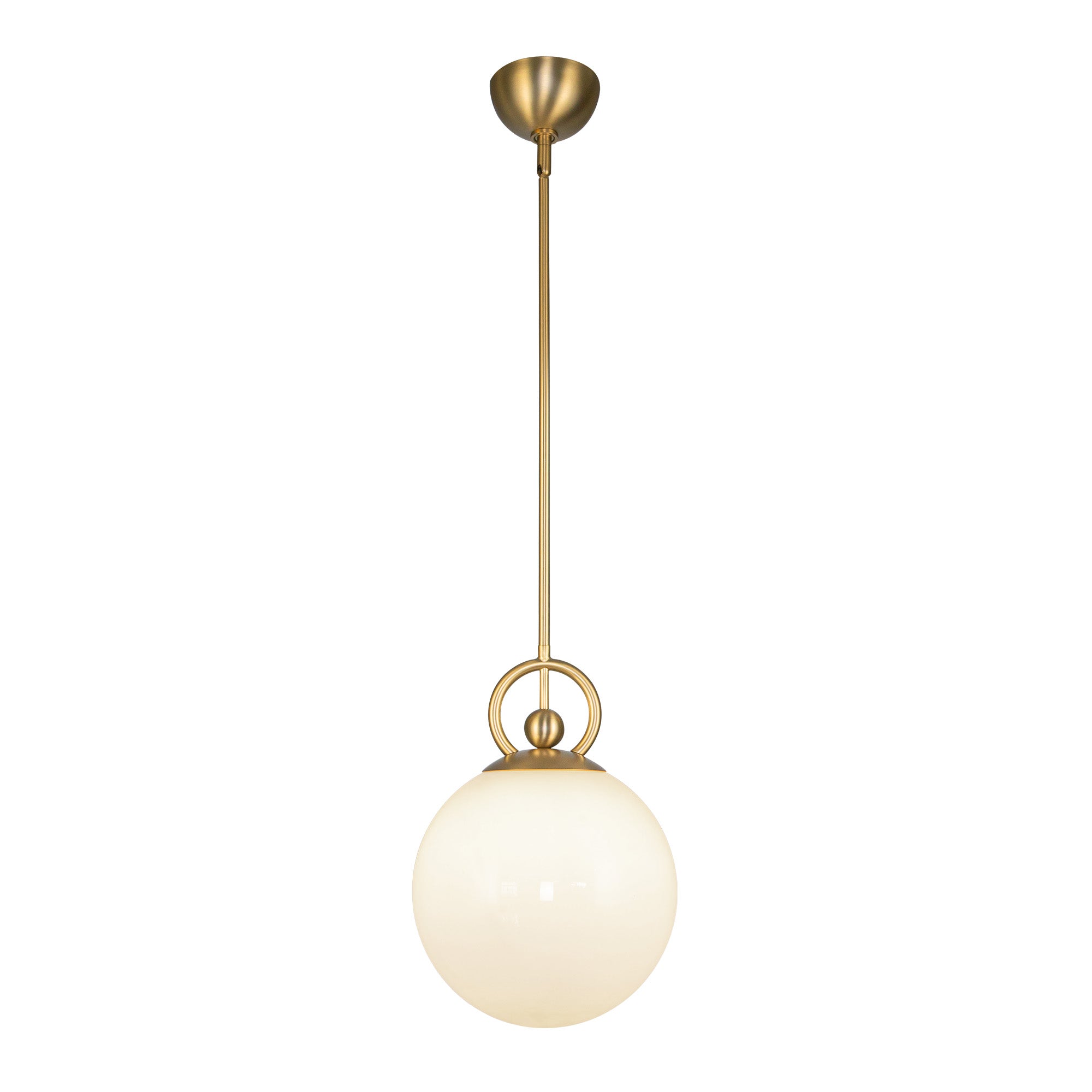 Fiore 10-in Brushed Gold/Glossy Opal Glass 1 Light Pendant by Alora Lighting | PD407910BGGO | Alora Lighting